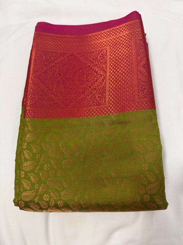 Kanchipuram  patten Richu jeri Pallu Saree Pistha green with rose boarder