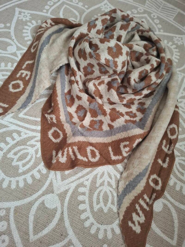 DREIECKTUCH Wild Leo GRAU/BRAUN