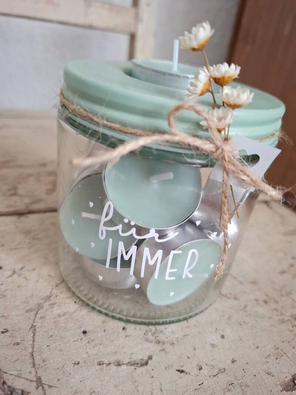 GLAS mit Teelichter mint FÜR IMMER
