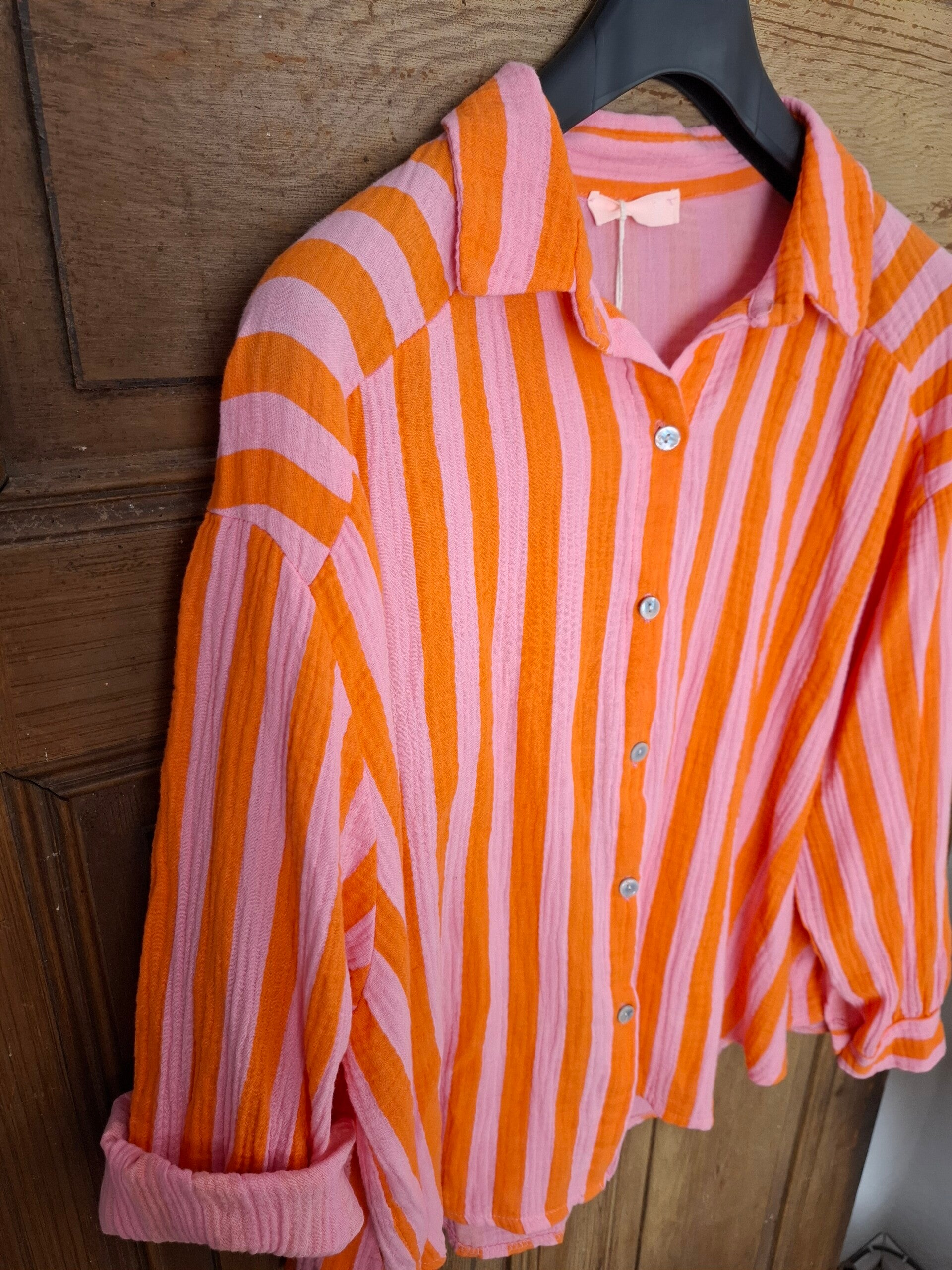 BLUSE MUSSELIN Streifen ORANGE/ROSA