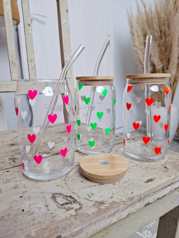 TRINKGLAS verschiedene Farben HERZEN