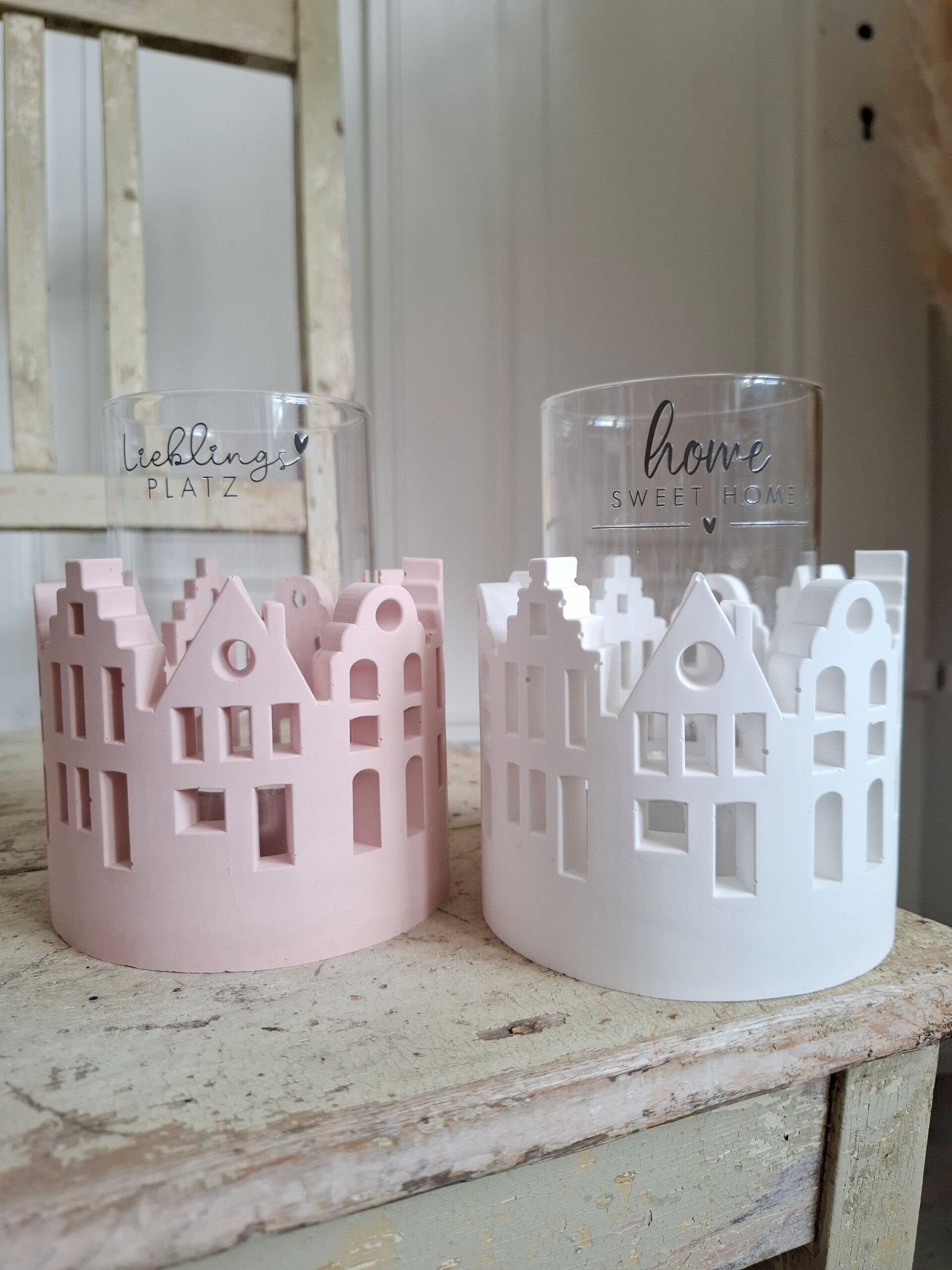 HÄUSERKRANZ mit Glaswindlicht altrosa