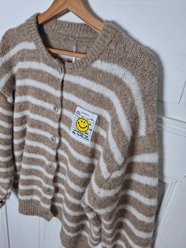 CARDIGAN Smile Stripes TAUPE/WEIß