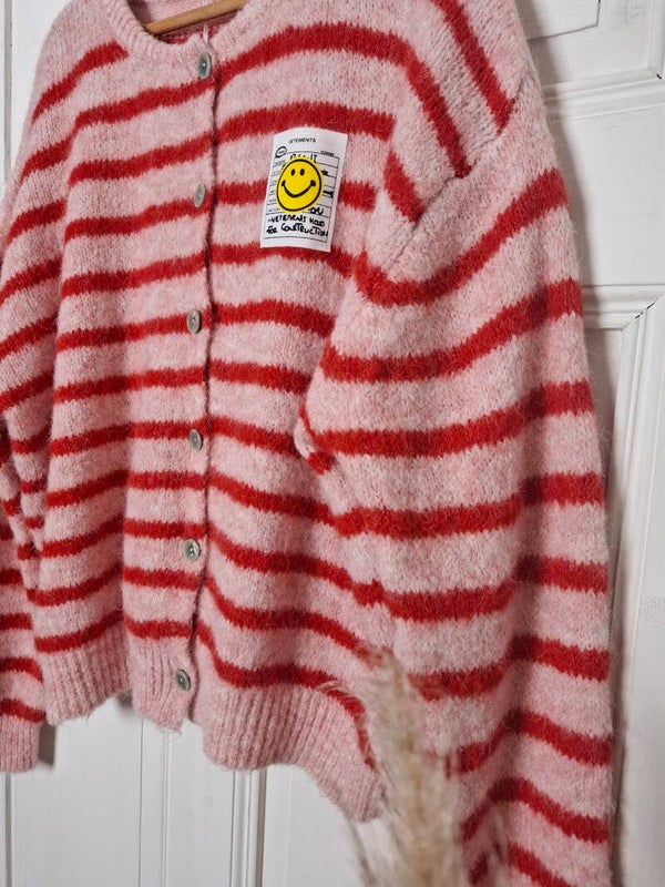 CARDIGAN Smile Stripes ROT/ROSA
