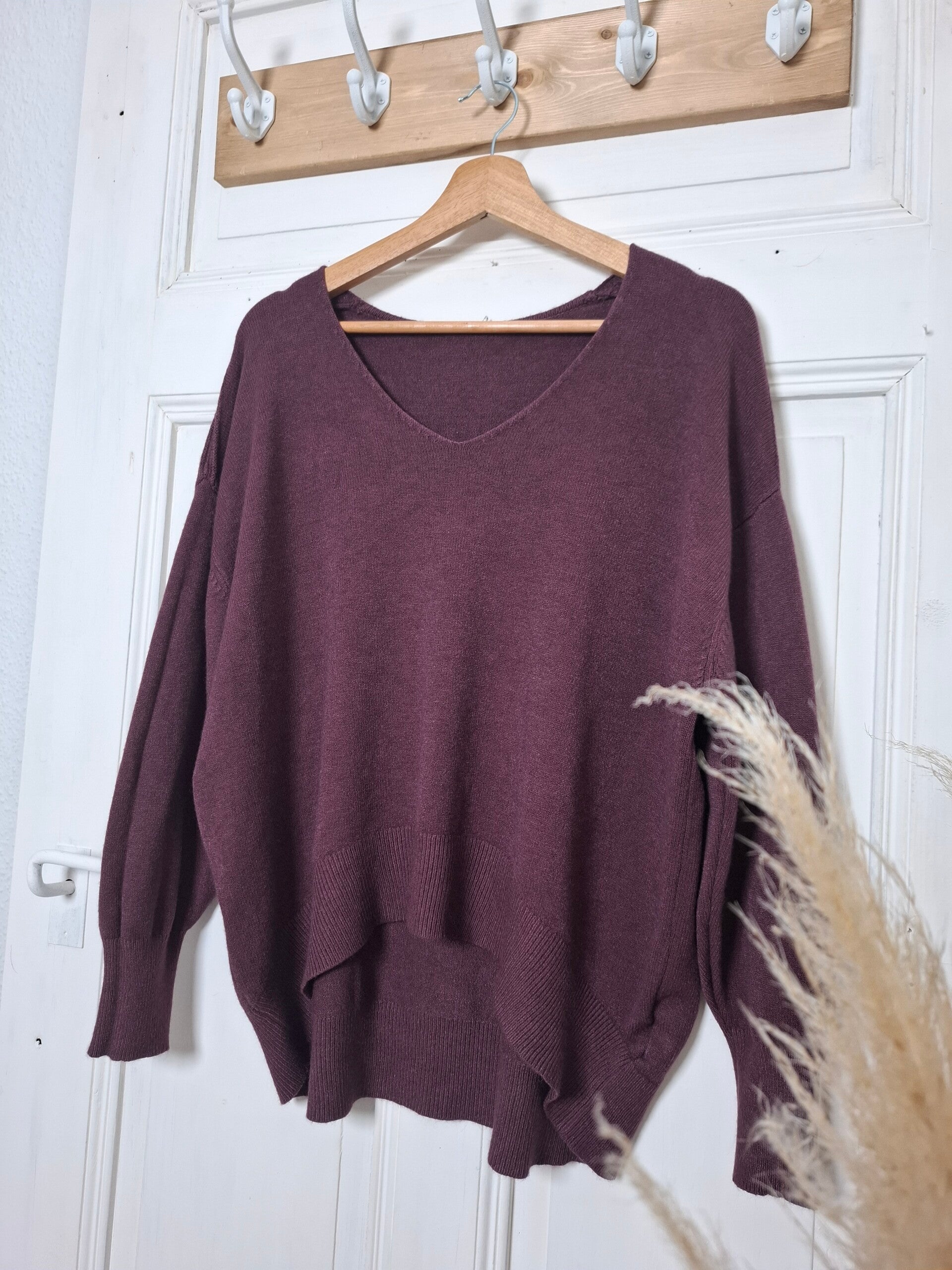 STRICKPULLOVER V-Kragen BURGUNDY