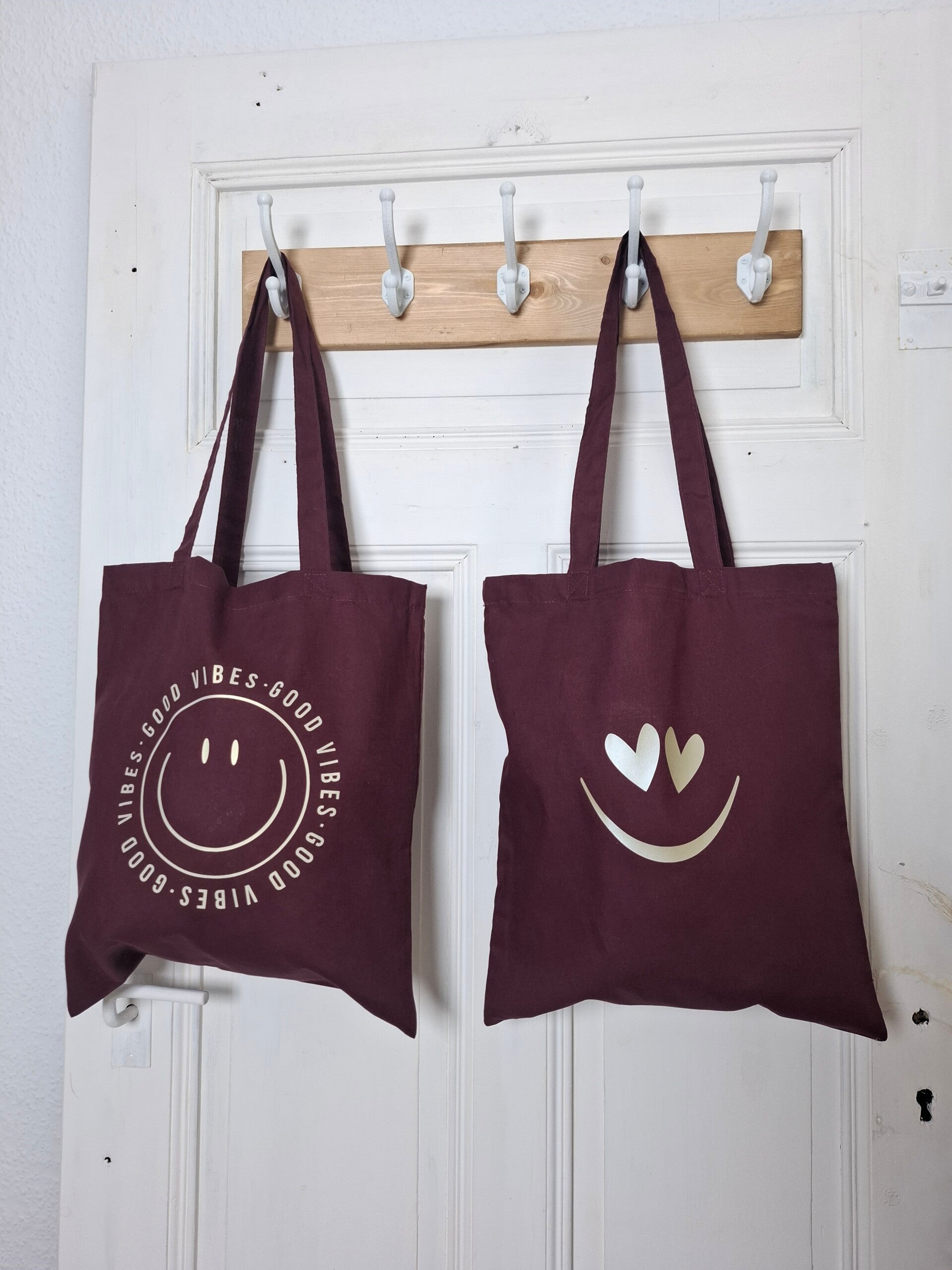 BAUMWOLLTASCHE Aufdruck BURGUNDY