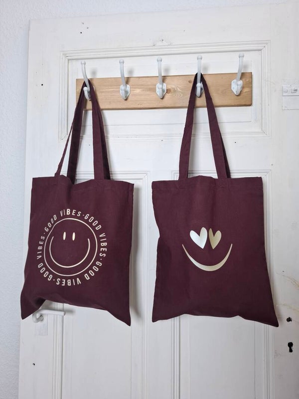 BAUMWOLLTASCHE Aufdruck BURGUNDY