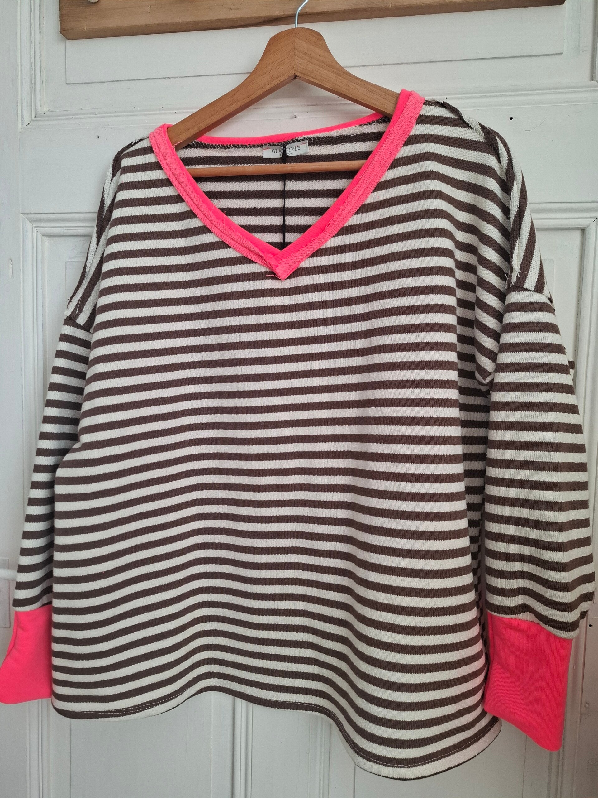 SWEATER Streifen BRAUN/WEIß