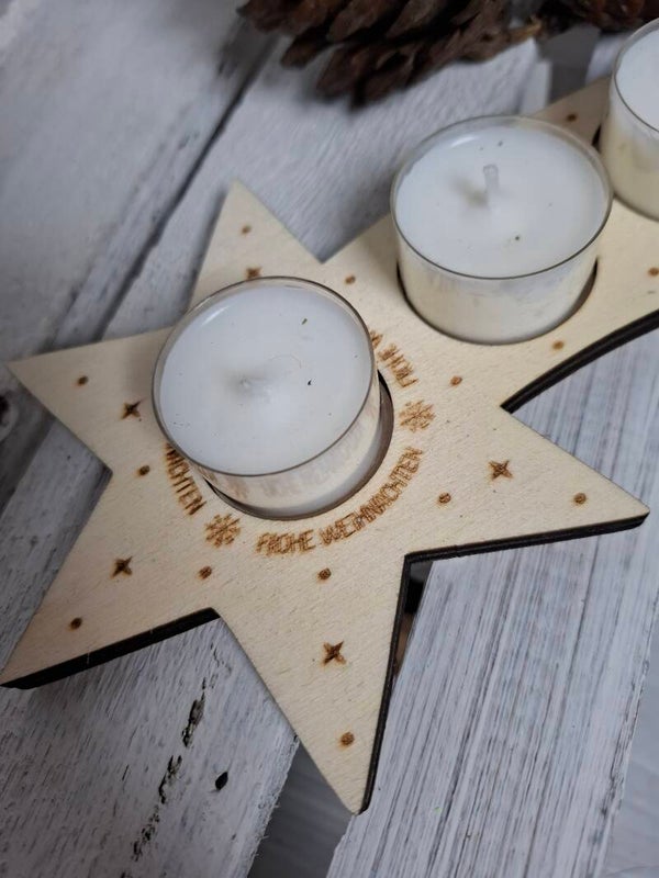 STERNSCHNUPPE Teelichthalter Punkte Holz WEIHANCHTEN