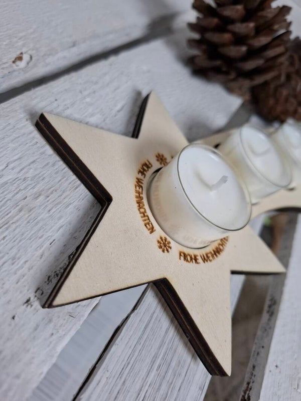 STERNSCHNUPPE Teelichthalter Holz WEIHANCHTEN