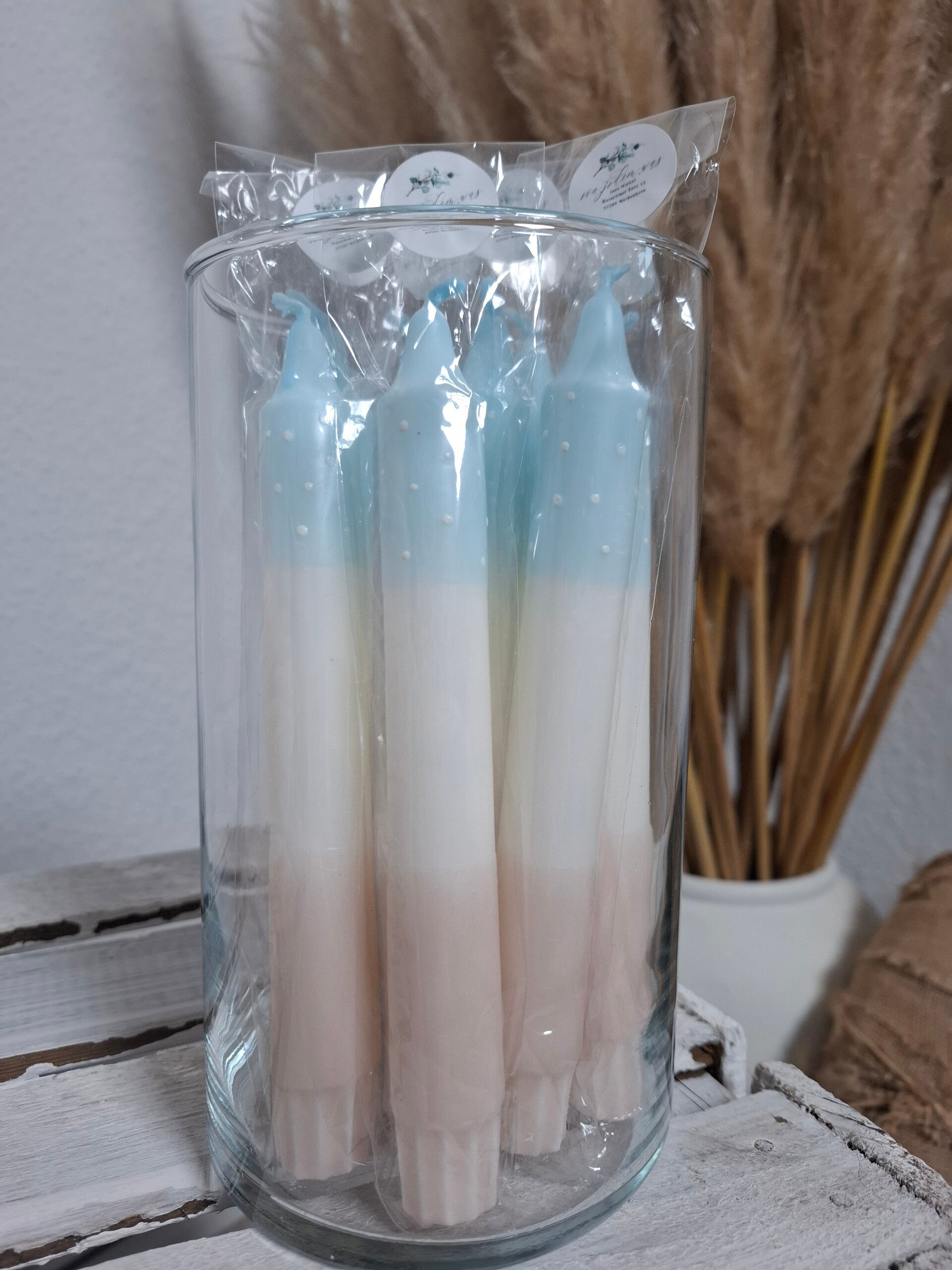 STABKERZE handgefärbt HELLBLAU/BEIGE