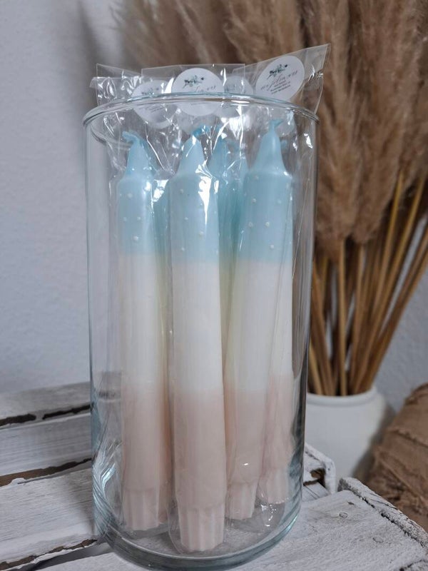 STABKERZE handgefärbt HELLBLAU/BEIGE