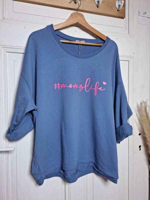 SHIRT #momslife BLAU/PINK