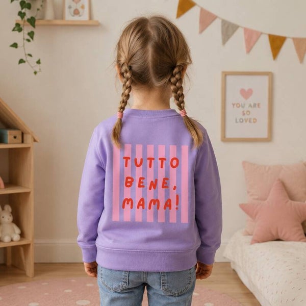 Kinder Sweatshirt „Tutto Bene, Mama!“ – Lila Pullover für Kinder | Süßer Statement Sweater