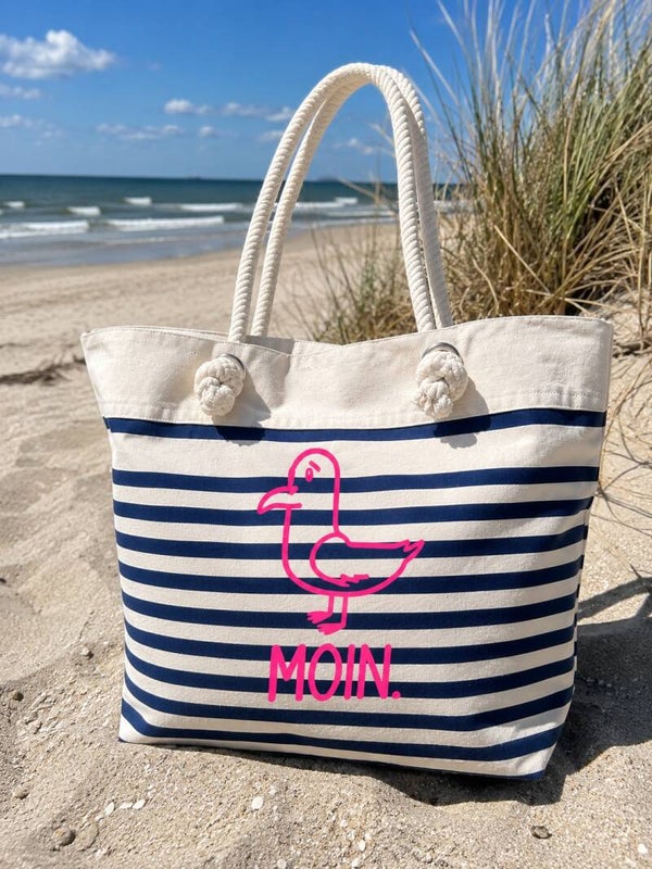 MOIN. Strandtasche – Maritime Canvas Tasche mit Möwe