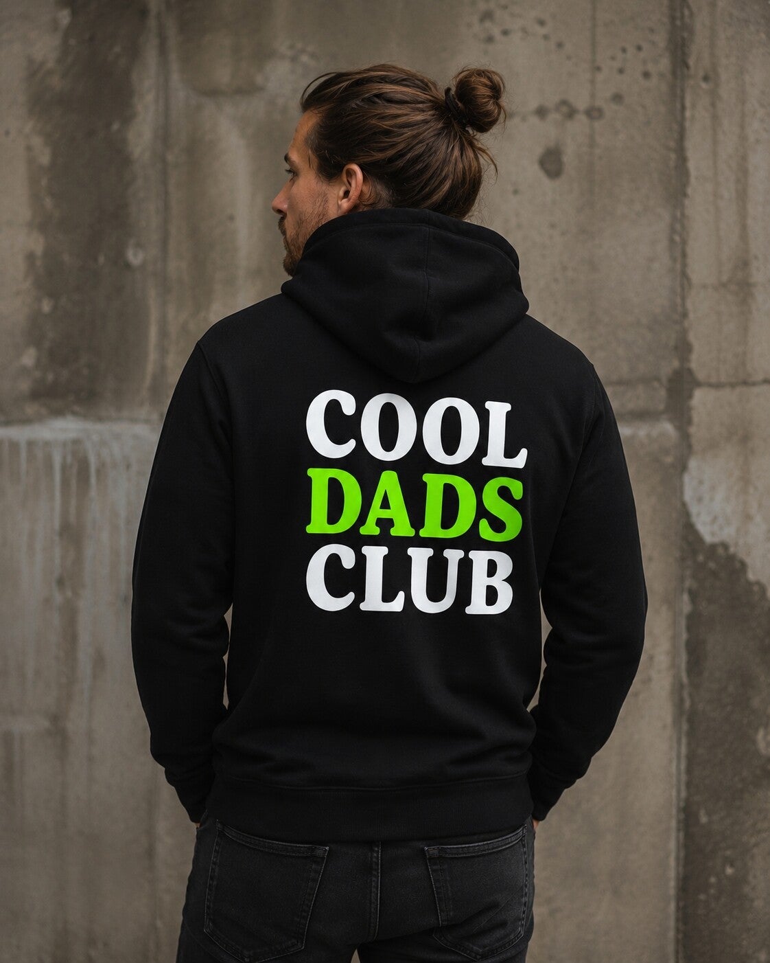 COOL DADS CLUB Hoodie Schwarz Neon Grün | Herren Hoodie mit Rückenprint