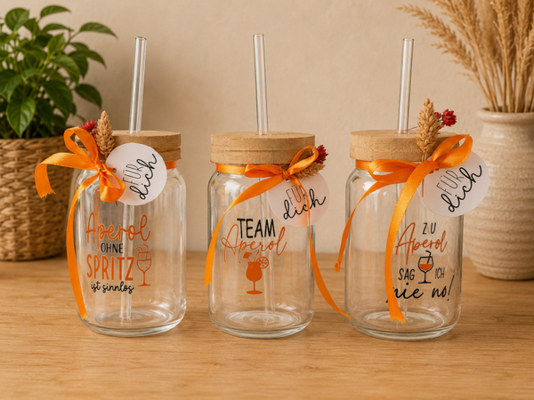 Aperol Spritz Glas mit Glasstrohhalm – Geschenkidee für Aperol Liebhaber