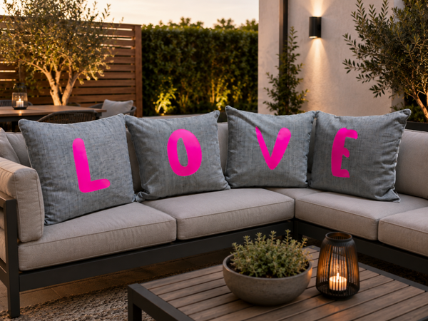 LOVE Kissen Set für Garten & Terrasse – 4 wasserabweisende Kissen