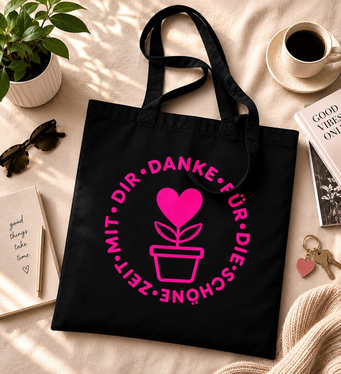Stofftasche „Danke für die schöne Zeit mit dir“ | Geschenk für Erzieherin | Abschied Kita | Baumwolltasche mit Herzmotiv