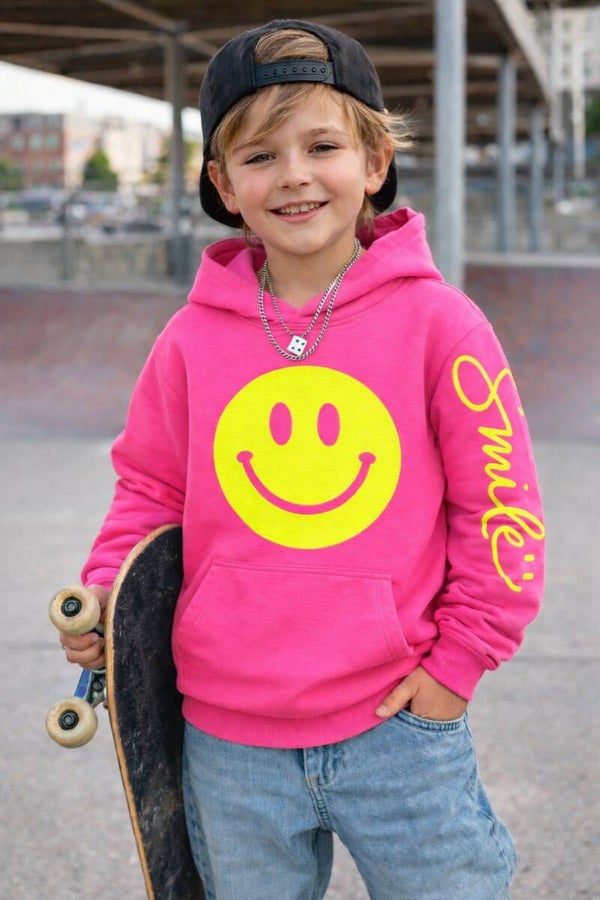 Kinder Hoodie „Smile“ Pink – Smiley Print | Designed by me