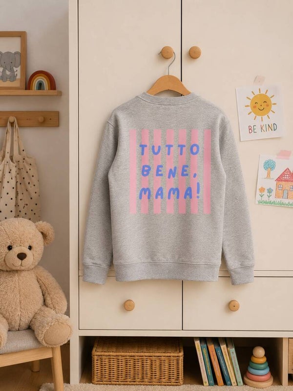 Kinder Sweatshirt „Tutto Bene, Mama!“ – Grauer Pullover für Kinder – Süßer Statement Sweater
