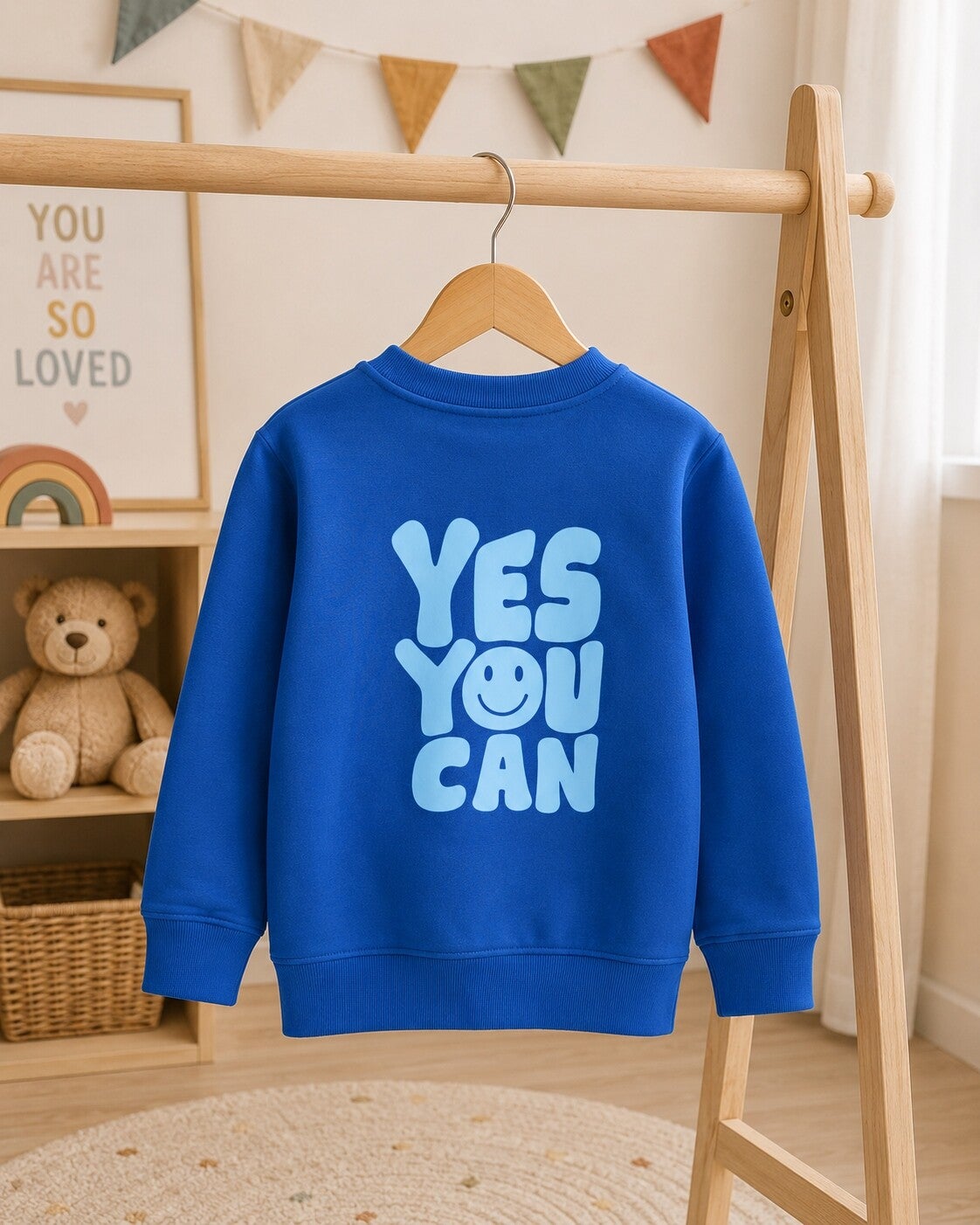 Kinder Sweatshirt Royalblau mit YES YOU CAN Print | Motivations Pullover Kinder