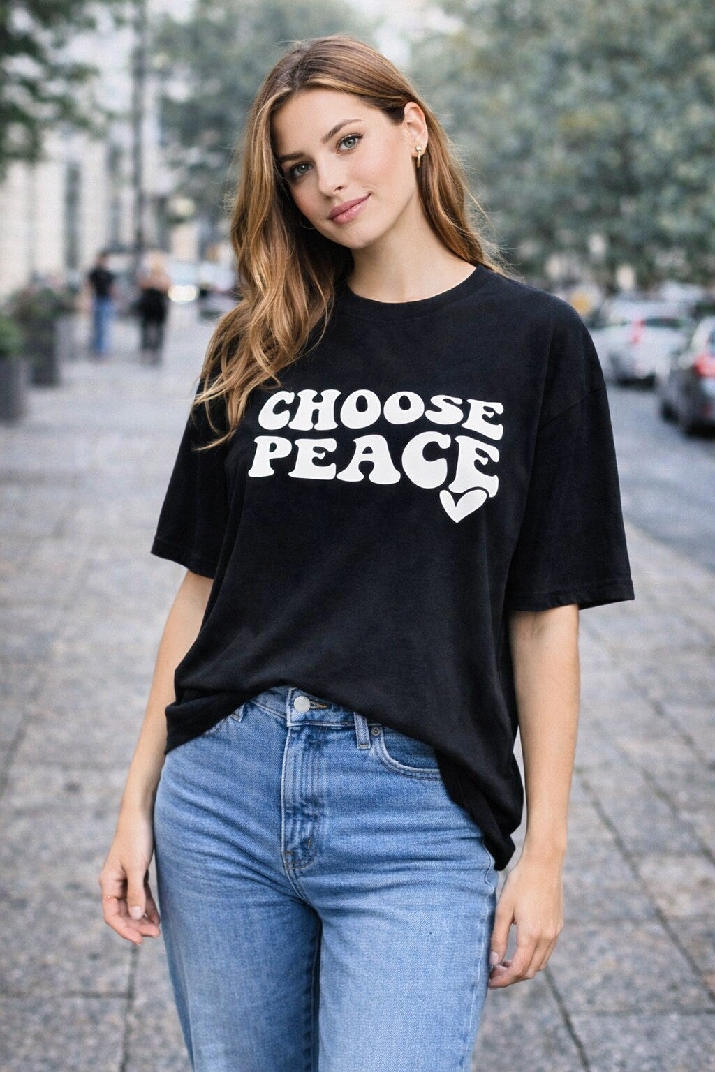 OVERSIZE Shirt "CHOOSE PEACE" schwarz