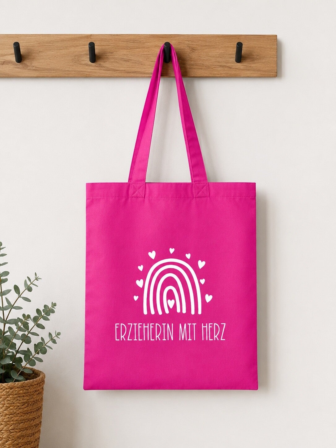 Stofftasche „Erzieherin mit Herz“ Pink – Geschenk für Erzieherin | Baumwolltasche 38 x 42 cm