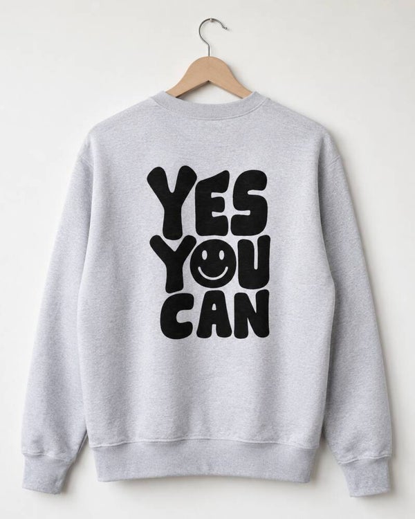 Kinder Sweatshirt „YES YOU CAN“ Grau mit Schwarzem Rückenprint