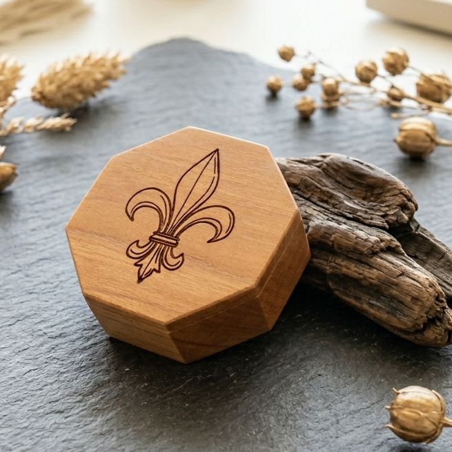 Boîte en bois octogonale fleur de lys