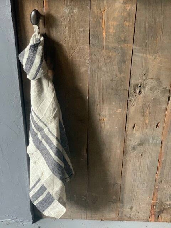 linnen theedoek zwarte brede streep