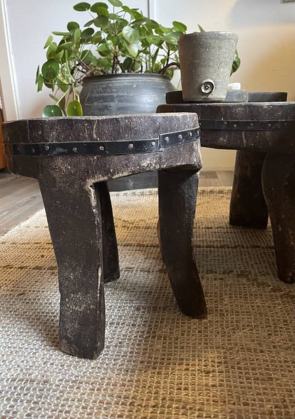 Uniek houten bijzet krukje maat S