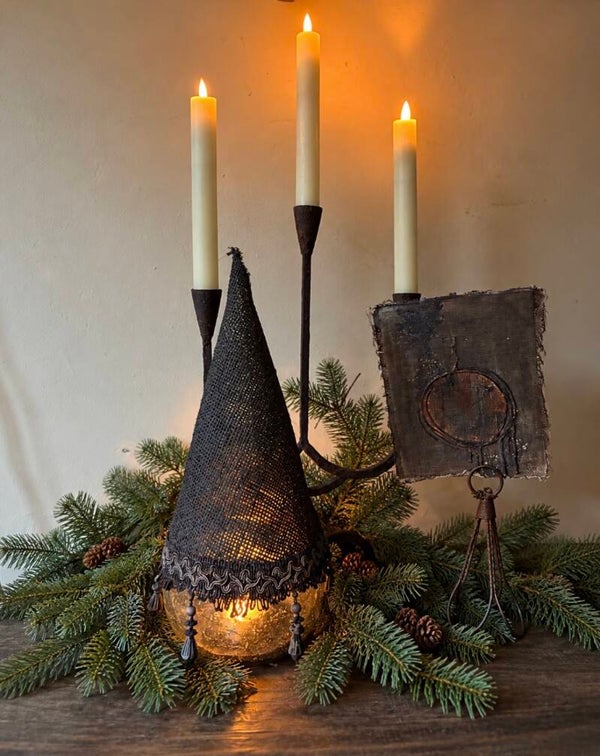 jute kerstboompje met windlichtje