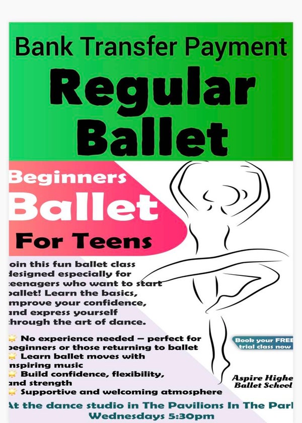 Bank Transfer Payment Teen Ballet July 2026 NOT HOLIDAY class