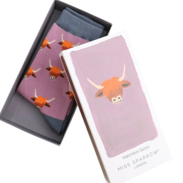 Ladies Matchbox Socks - Highland Cows