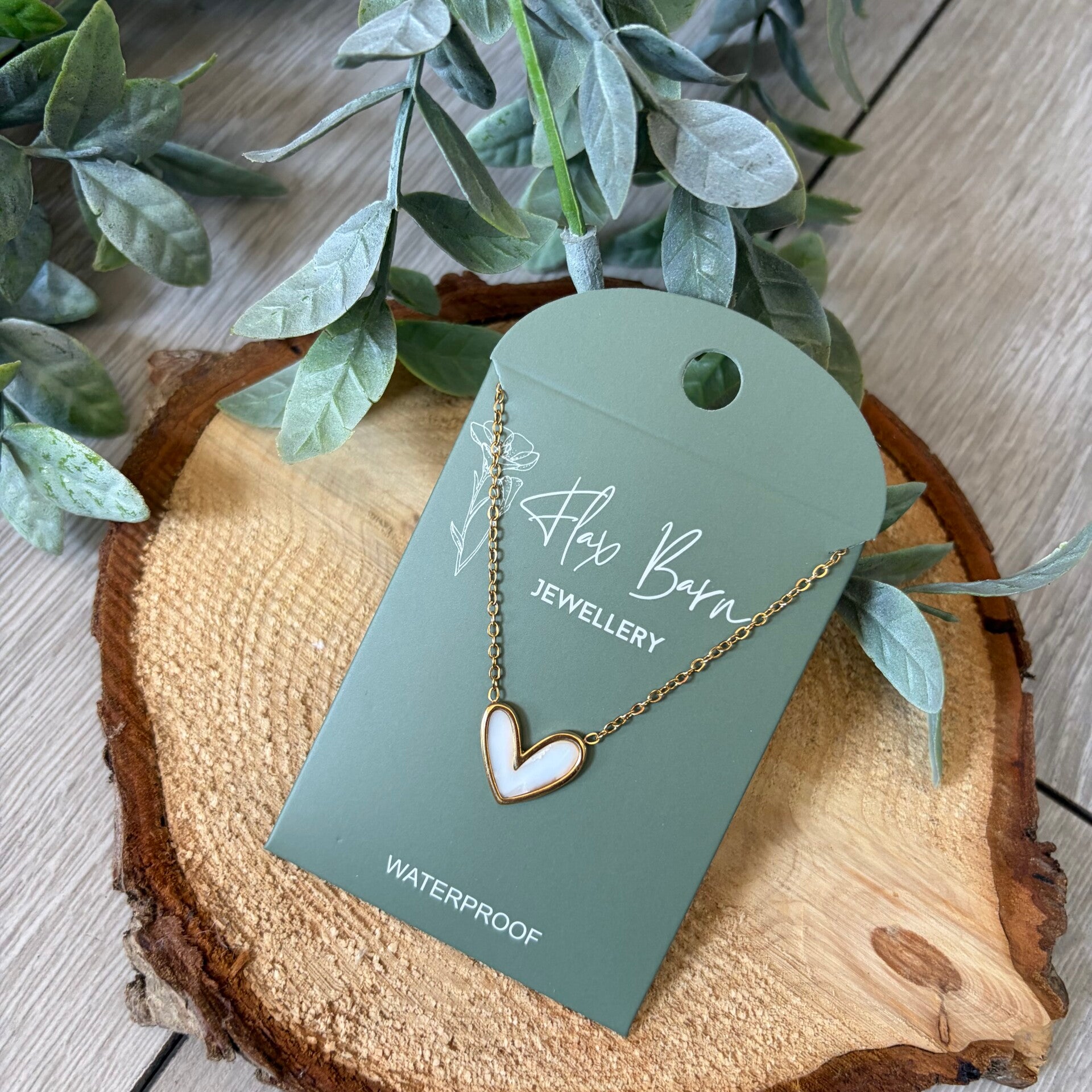Tarnish Resistant Pearlescent Heart  Necklace - Gold