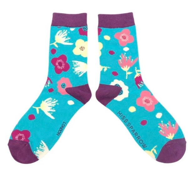 Modern Floral Socks Turquoise