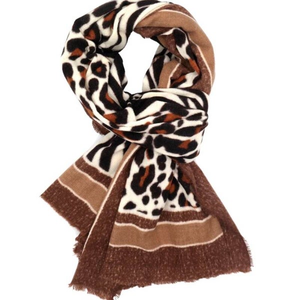 Animal Border Scarf Brown