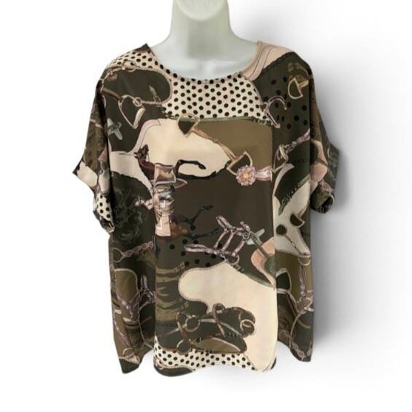 Equestrian Print Blouse - Khaki