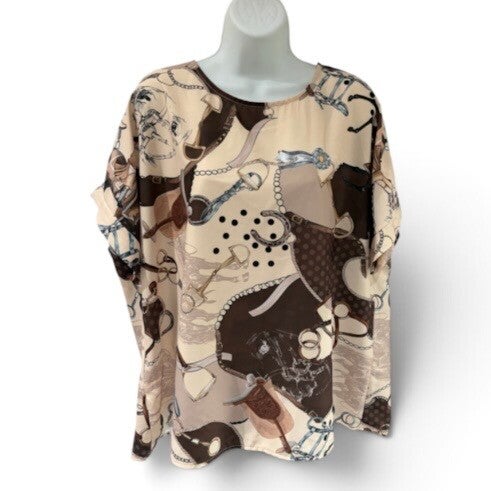 Equestrian Print Blouse - Cream