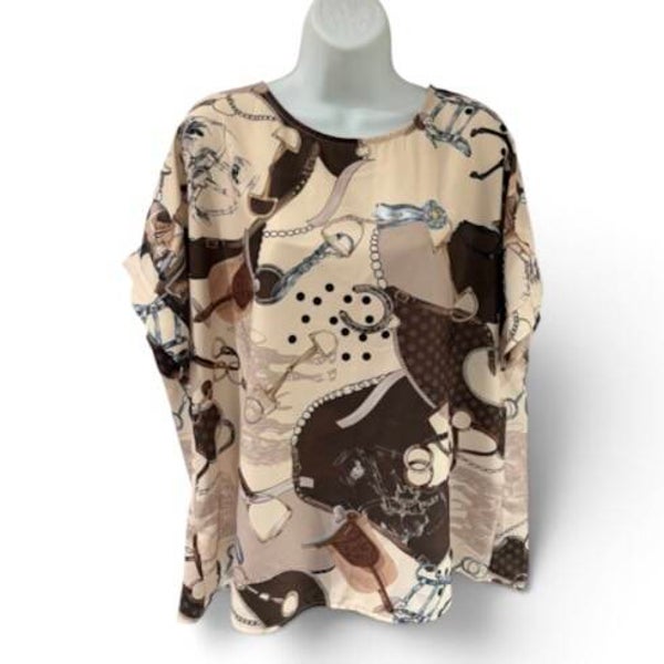 Equestrian Print Blouse - Cream