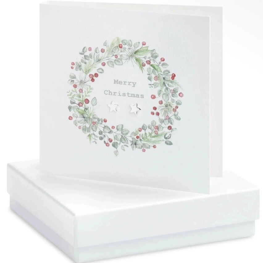 Sterling Silver Stud Earrings - Christmas Wreath