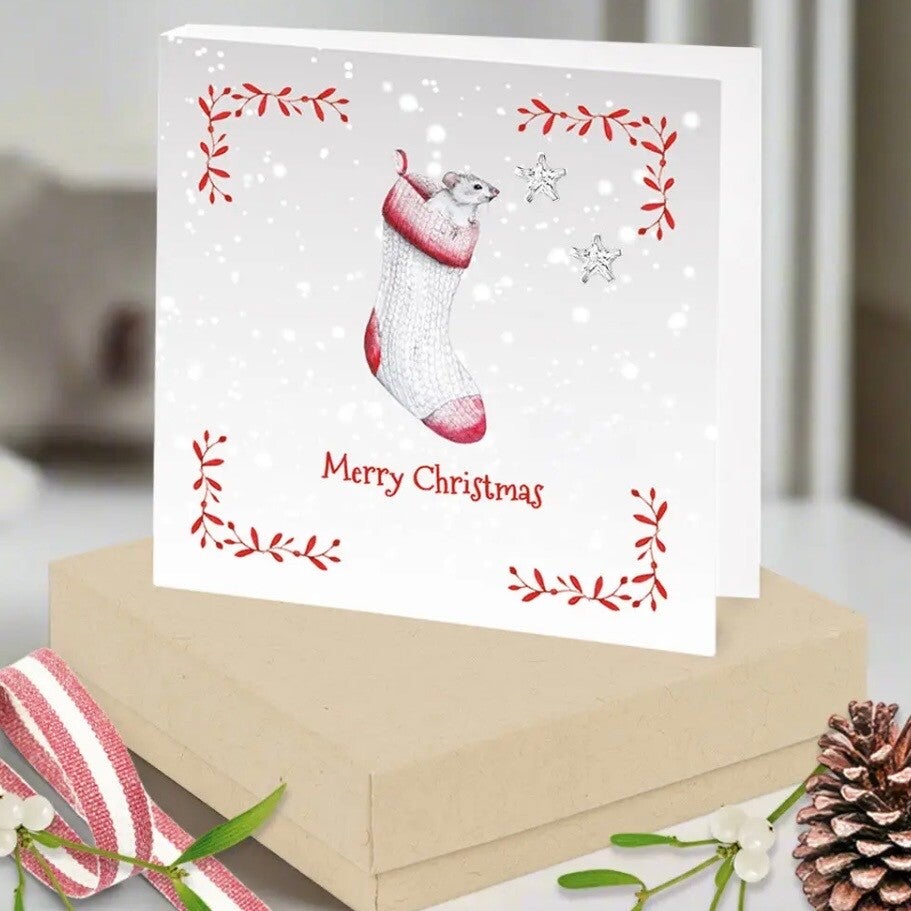 Sterling Silver Stud Earrings - Christmas Mouse