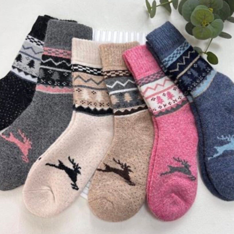 Pink Reindeer Wool Socks