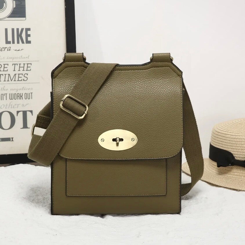 Vegan Leather Khaki Messenger Bag