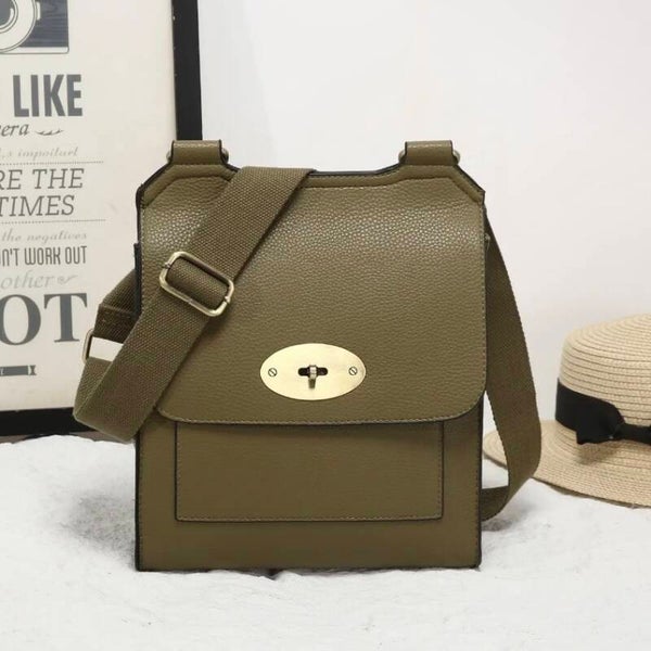 Vegan Leather Khaki Messenger Bag