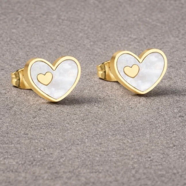 Gold Double Heart Studs