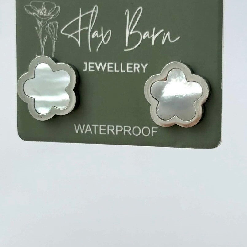 Silver Pearlescent Shell Flower Studs