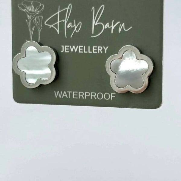 Silver Pearlescent Shell Flower Studs