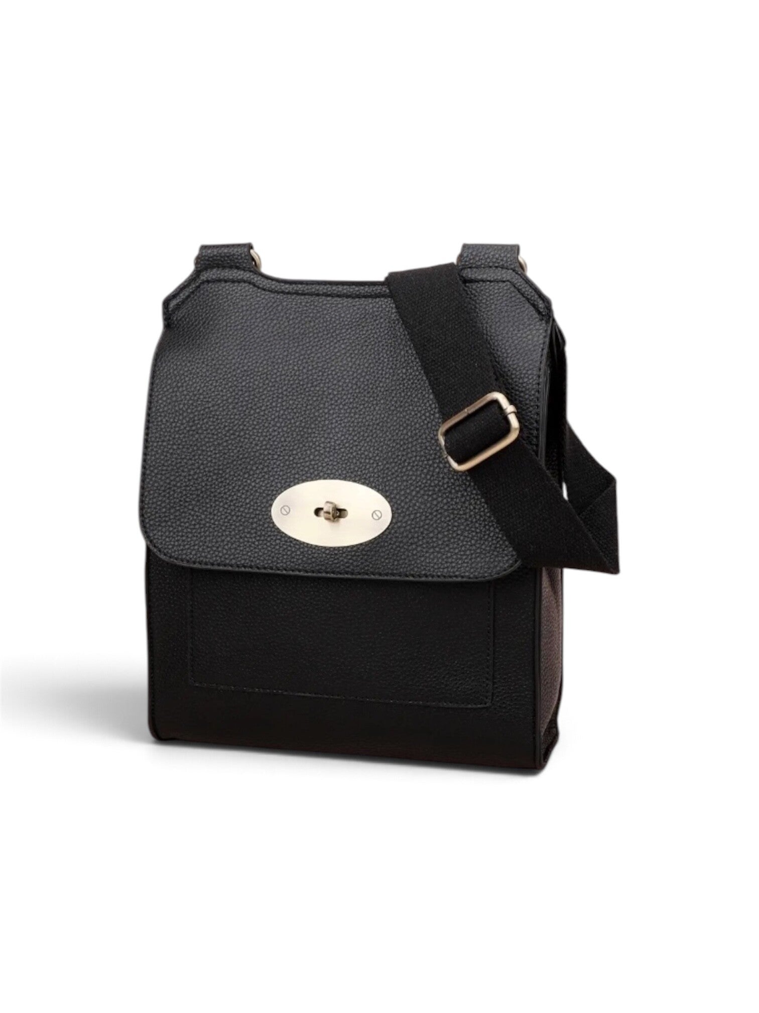 Vegan Leather Black Messenger Bag